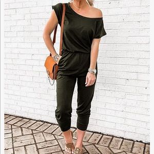 Off Shoulder Elastic Waist Jumpsuit